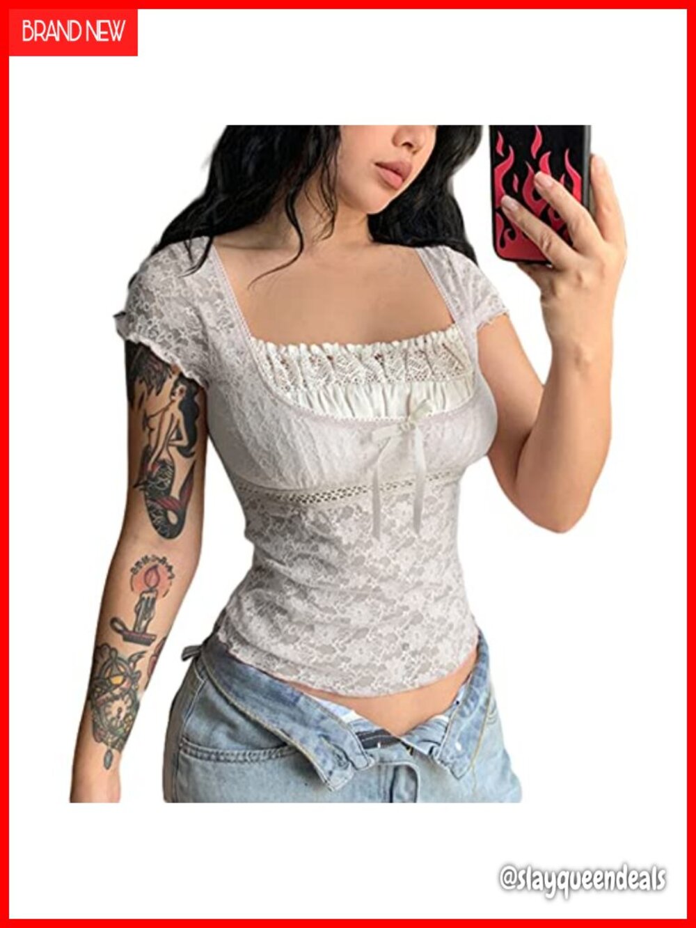 Y2K Fairy Grunge Mesh Lace Sheer Top Short Sleeve T-Shirt - Picture 2 of 3